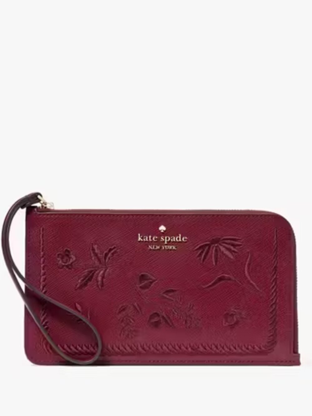 NWT Kate Spade Leather Lucy Botanical Embroidered Med. L-Zip Wristlet/Blackberry - Picture 2 of 9